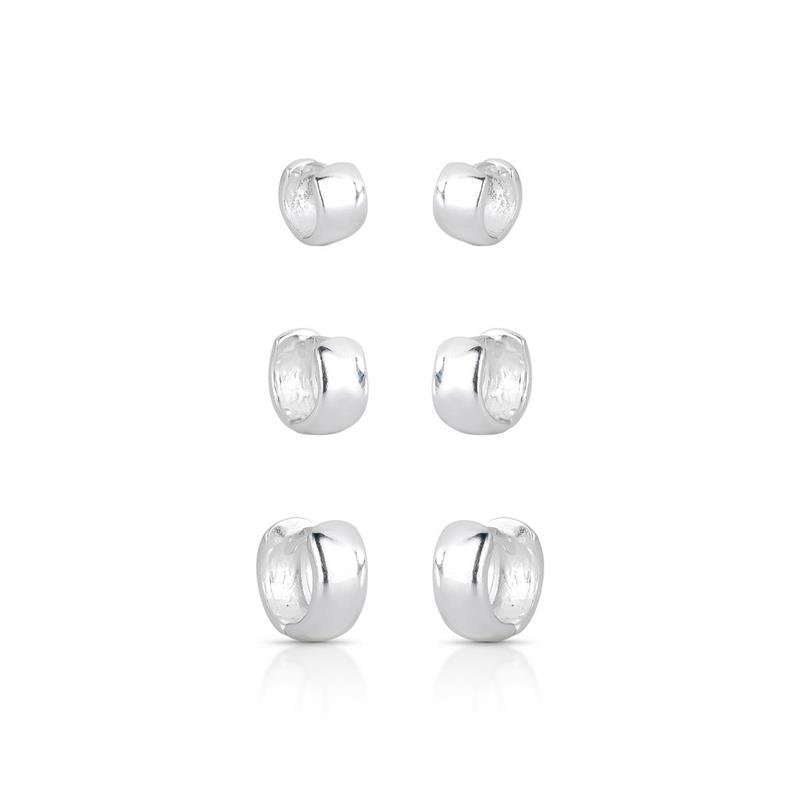 BRINCOS TRIO CLICK LISO PRATA 925 - .