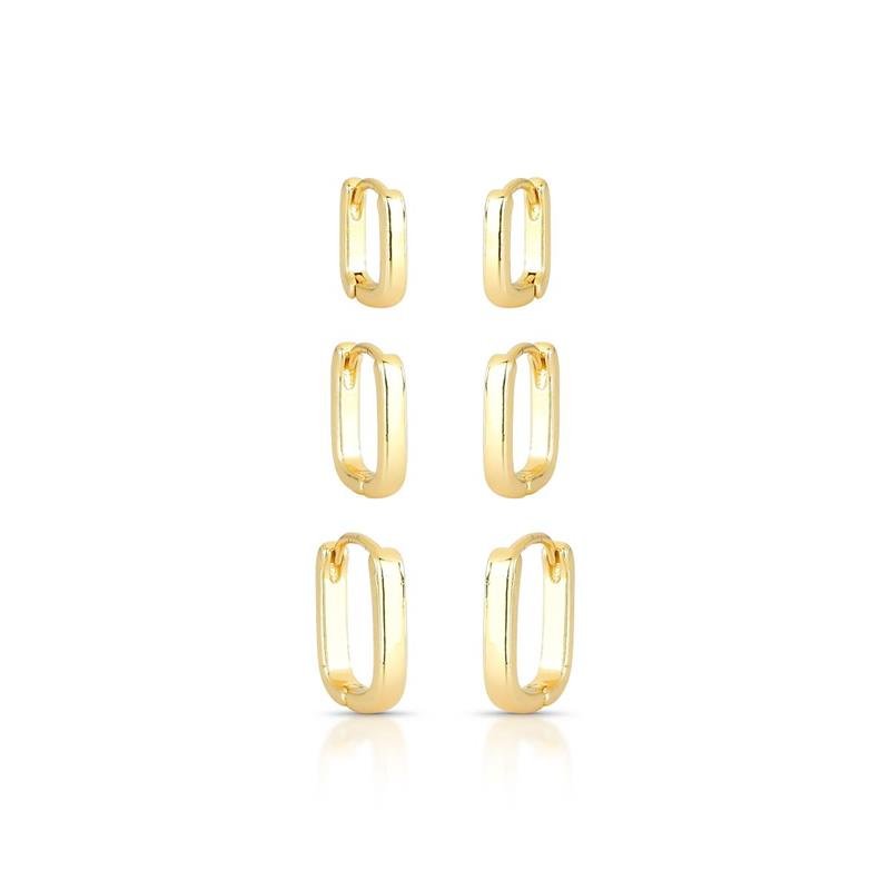 BRINCOS TRIO CLICK QUADRADO BANHADO OURO - .