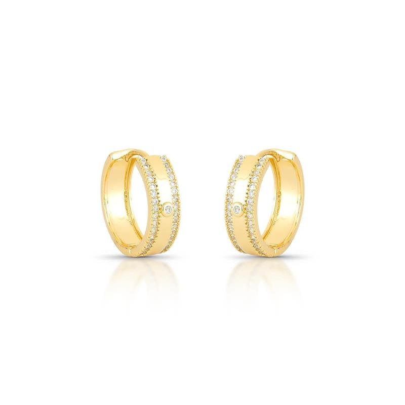BRINCO ARGOLA CLICK CRAVEJADA BANHADO OURO - CRISTAL