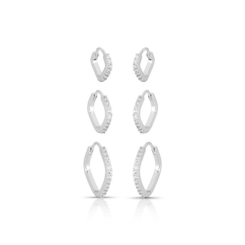 BRINCOS TRIO CLICK CRAVEJADOS BANHADO RÓDIO - CRISTAL