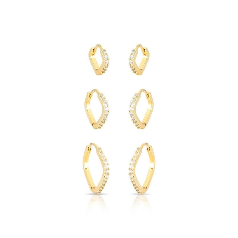 BRINCOS TRIO CLICK CRAVEJADOS BANHADO OURO - CRISTAL