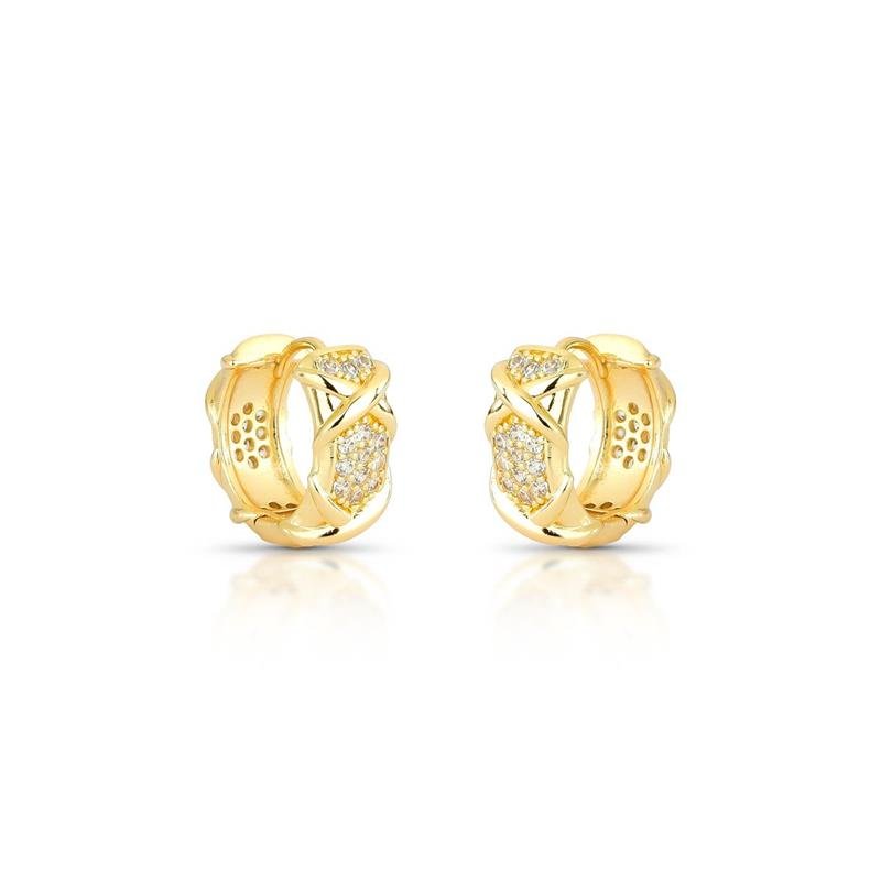 BRINCO ARGOLA CLICK CRAVEJADO BANHADO OURO - CRISTAL