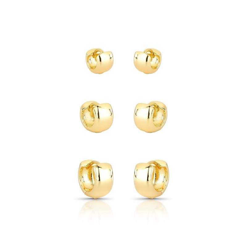 BRINCOS TRIO ARGOLA CLICK BANHADO OURO - .