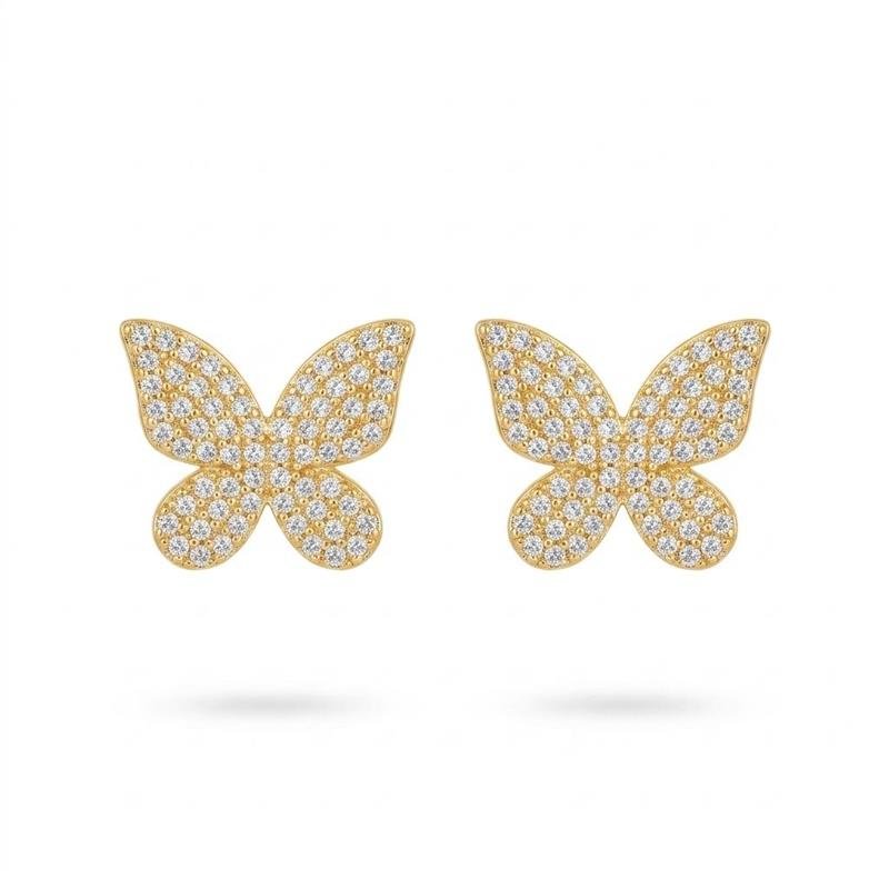 BRINCOS BORBOLETA BANHADO OURO - CRISTAL