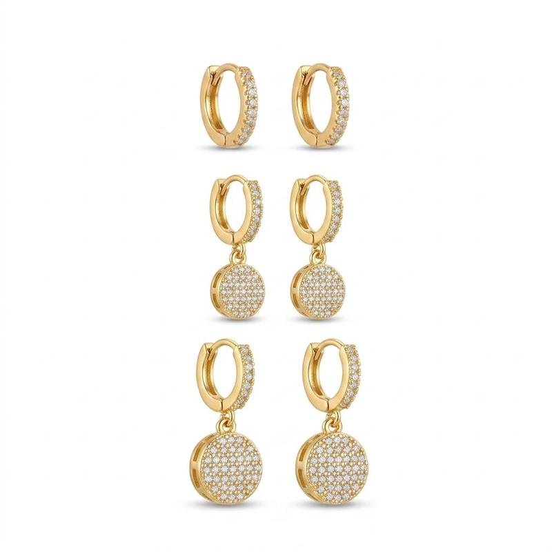 BRINCOS TRIO CRAVEJADOBANHADO OURO - CRISTAL
