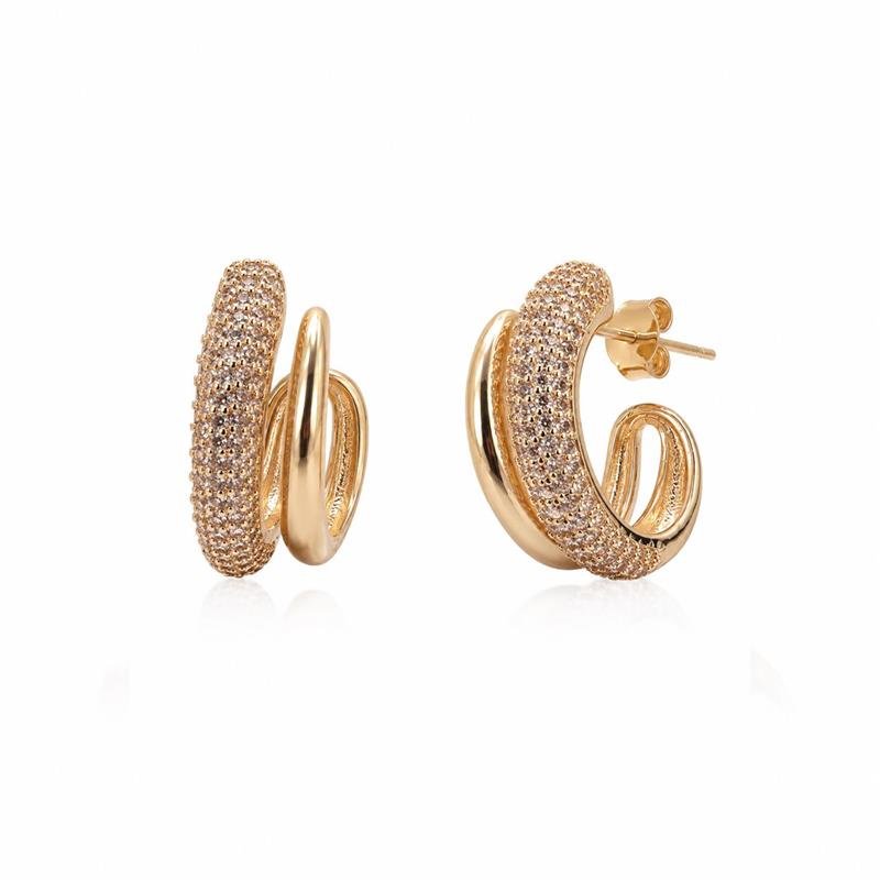 BRINCO ARGOLA CRAVEJADA BANHADO OURO - CRISTAL